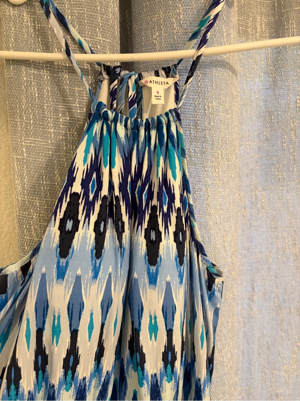Athleta Blue & Navy Patterned Maxi Halter Dress S